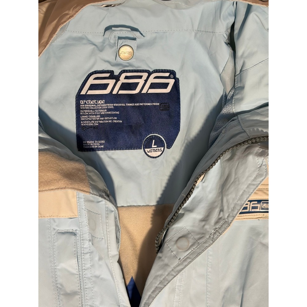 686 Archetype Vintage Snowboard Jacket Womens Large Blue Tan Y2K Winter Coat